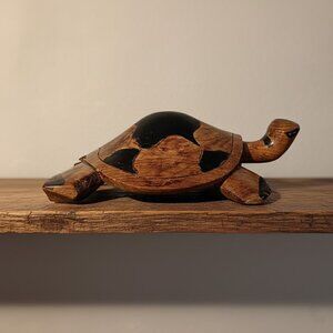 Vintage Hand Carved Wooded Turtle Statue Figurine Hand Painted Folk Art 12 inch